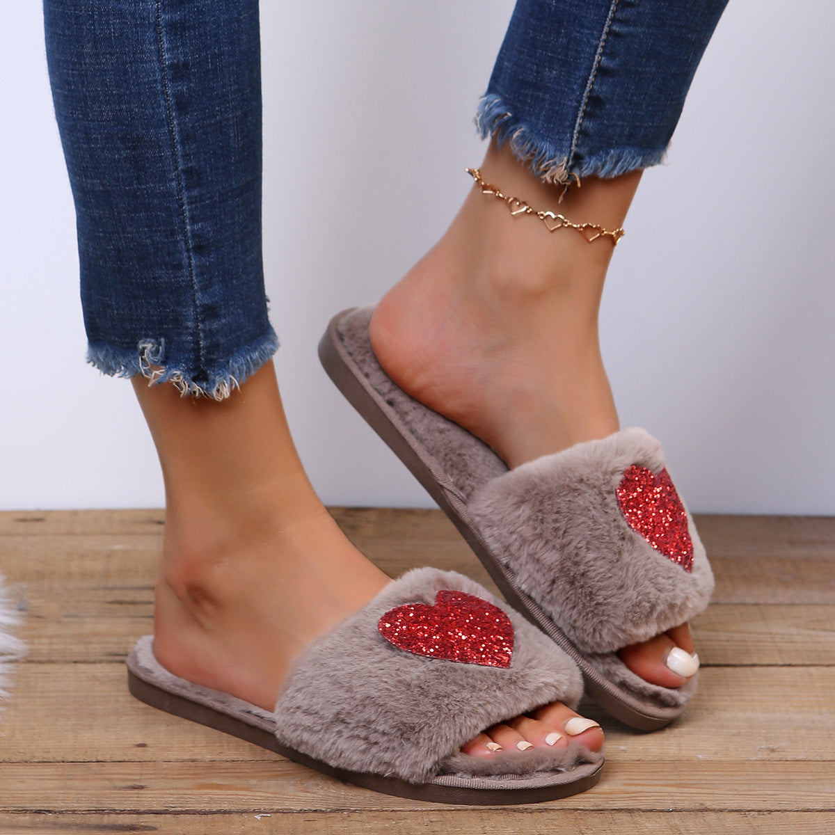 Wholesale One Word Plush Love Cotton Slippers